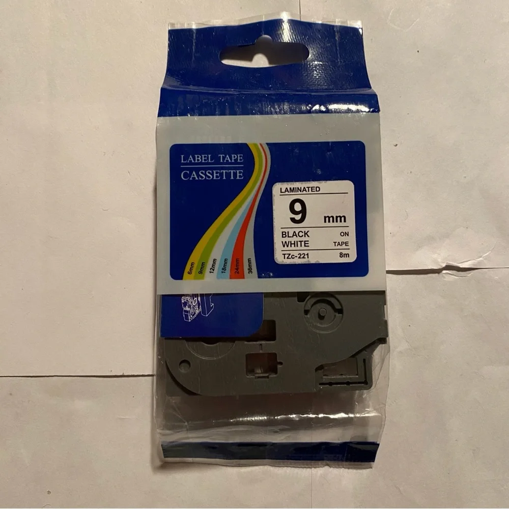Label Tape Cassette Black on White 9mm Laminated Tape TZc-221